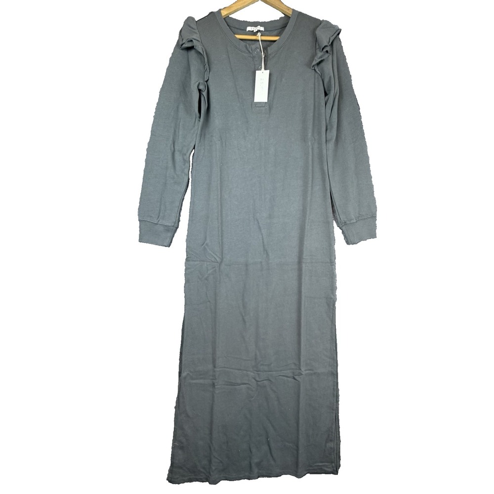 Revolve by Z Supply Ruffle‎ Maxi Dress Womens S Charcoal Gray Cotton Lounge